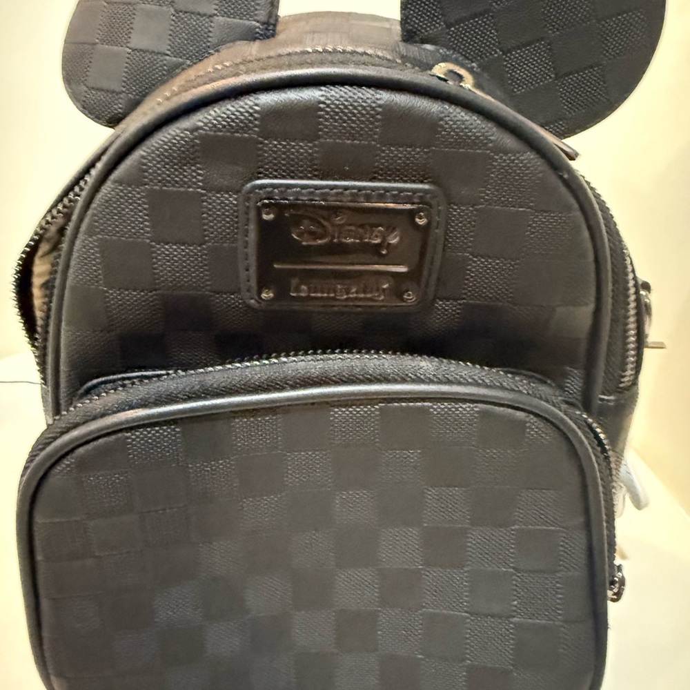 Loungefly Black Checkered Backpack With Ears - image 1
